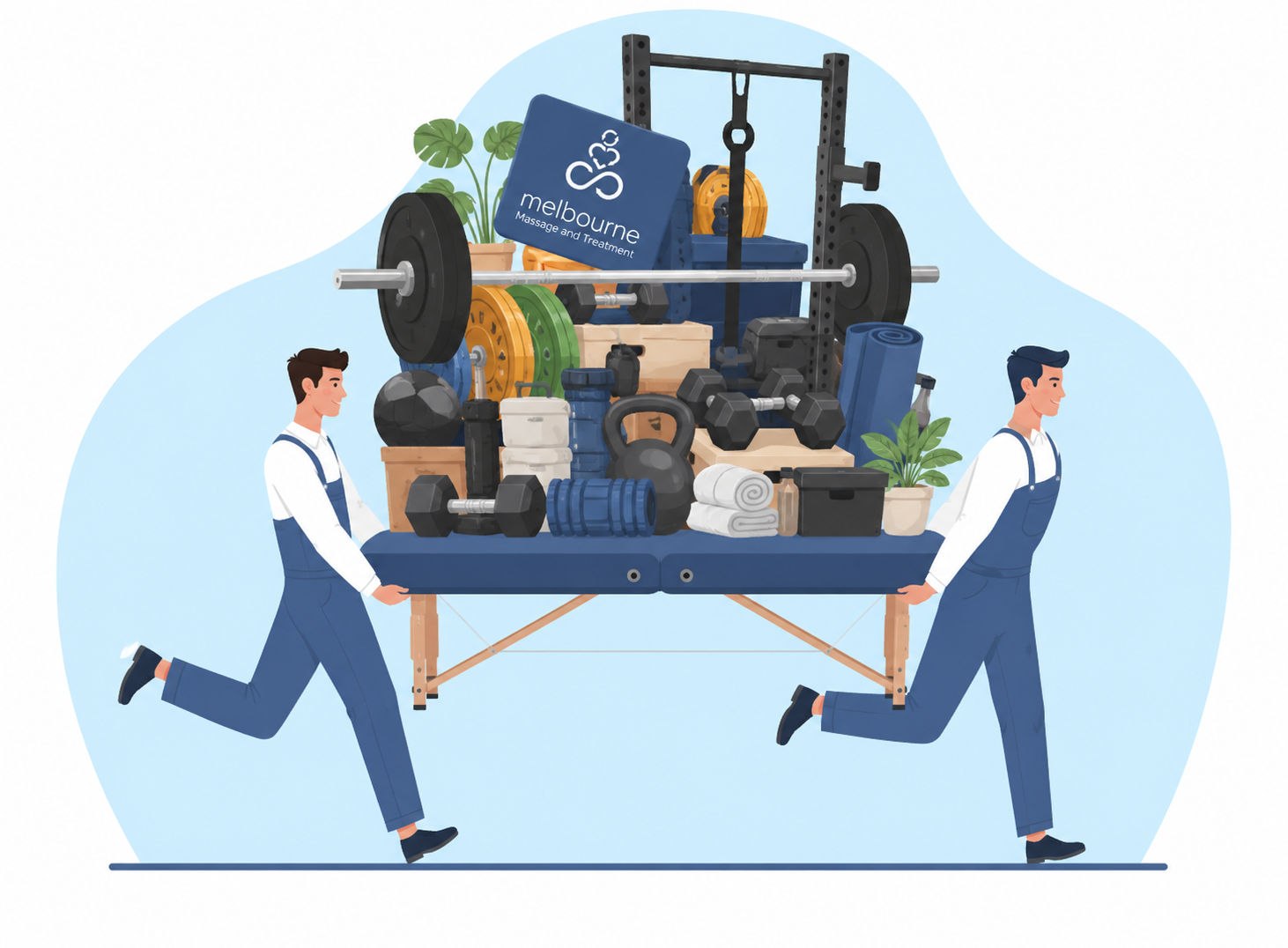A drawing of two people moving Melbourne Massage and Treatment clinic to Coburg